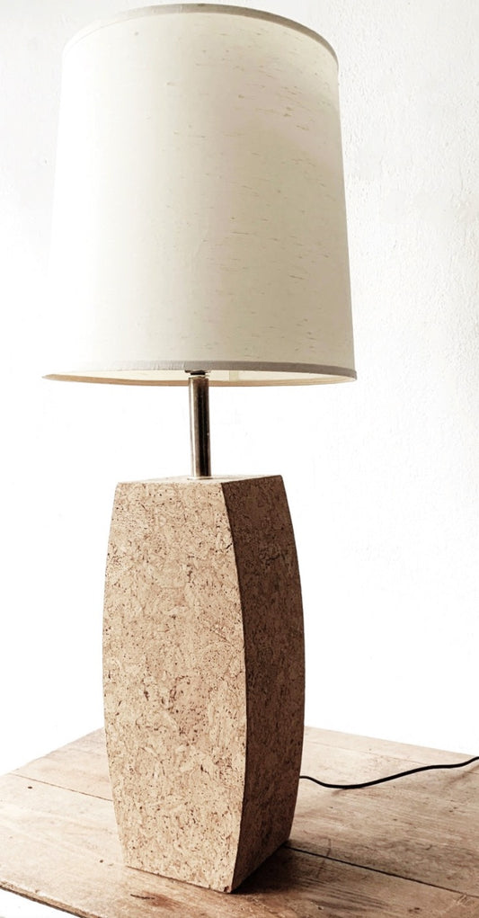 Large Vintage Cork Lamp with Shade