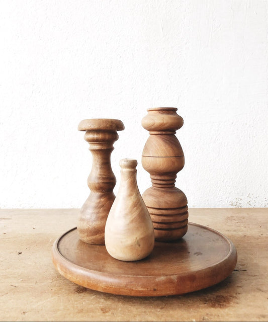 Trio Vintage Hand Turned Candlesticks