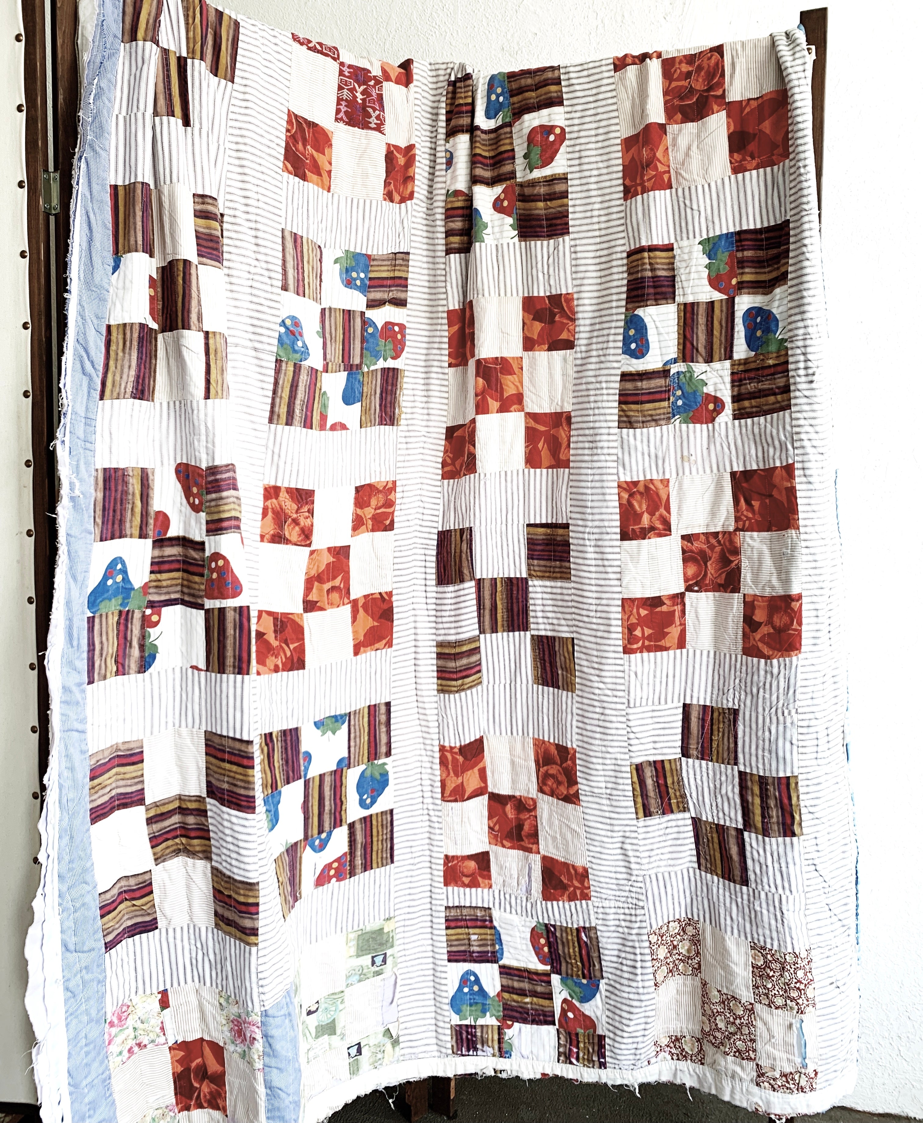 Antique Hand Sewn Cotton Patchwork Quilt - Thumbnail 2