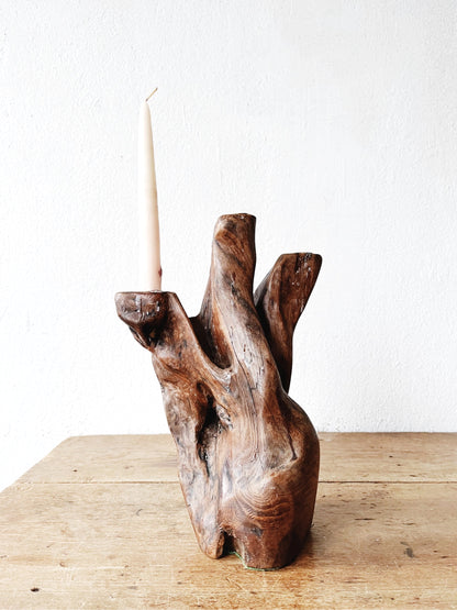 Vintage Burl Wood Candelabra