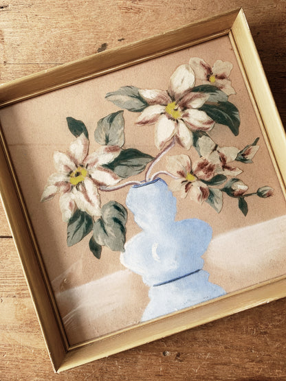 Vintage Mixed Media Floral Painting