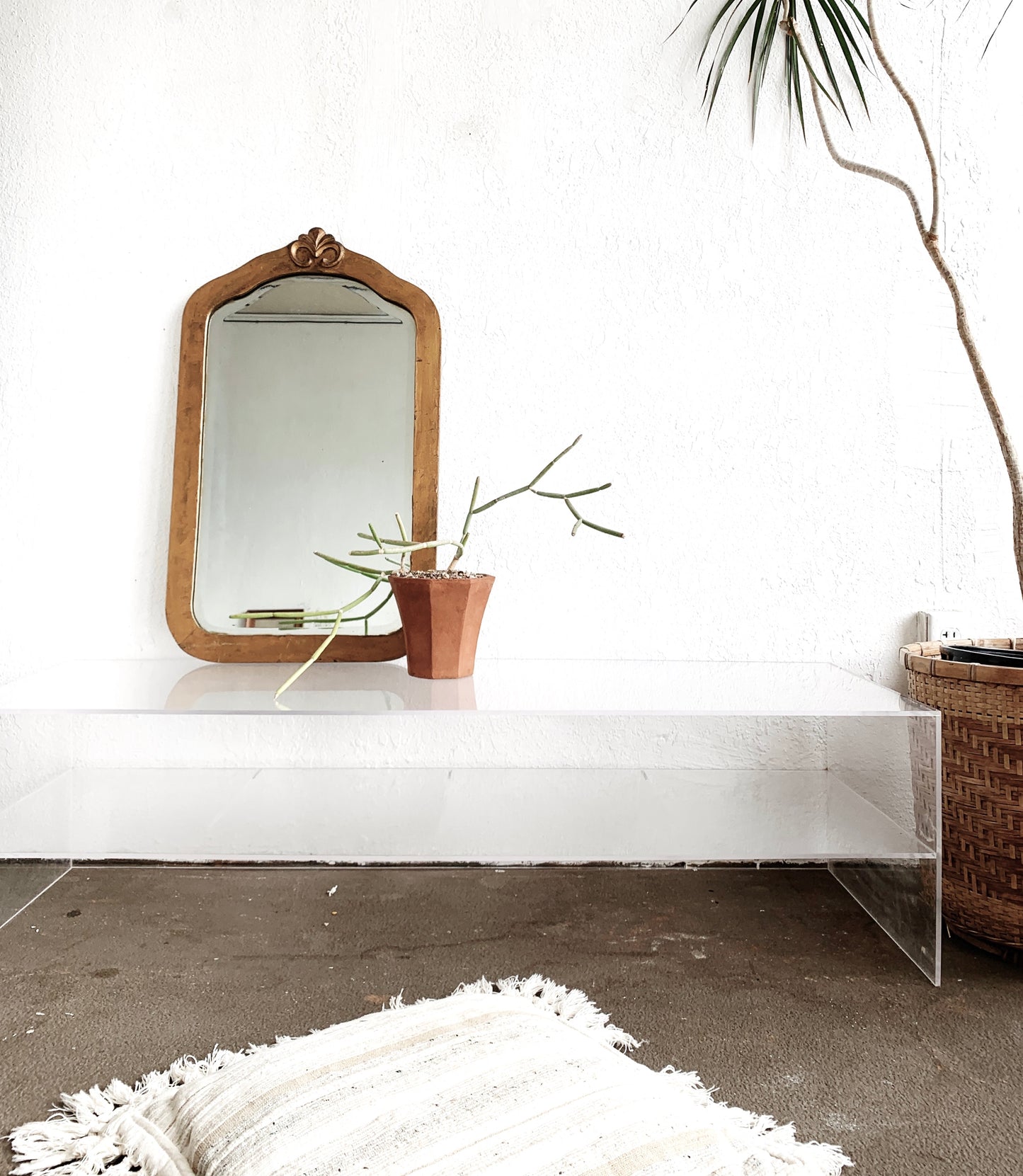 Vintage Lucite / Clear Acrylic Low Console Shelf