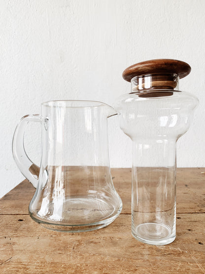 Vintage Double Blown Glass Carafe with Wood Lid