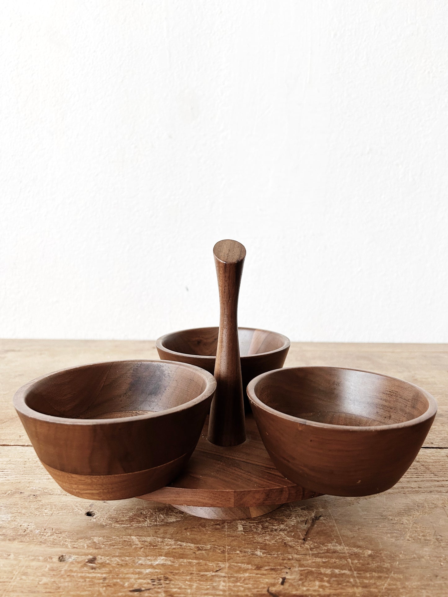 Mid Century Black Walnut lazy Susan Server