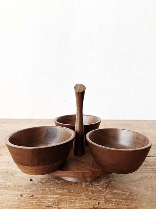 Mid Century Black Walnut lazy Susan Server