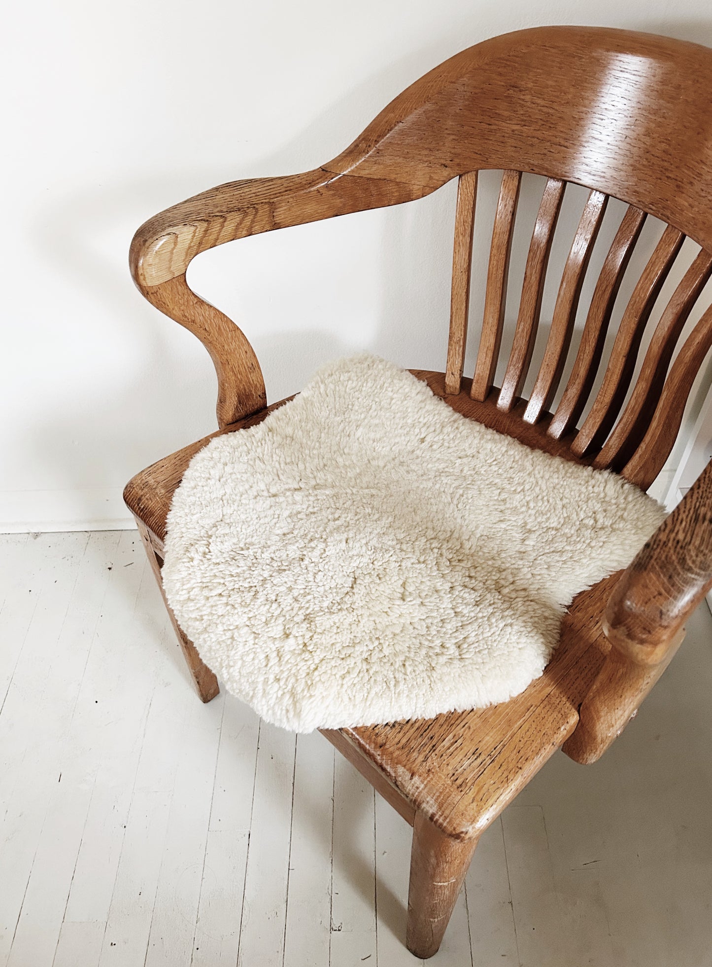 Antique Oak Library Chair with Sheepskin