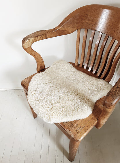 Antique Oak Library Chair with Sheepskin