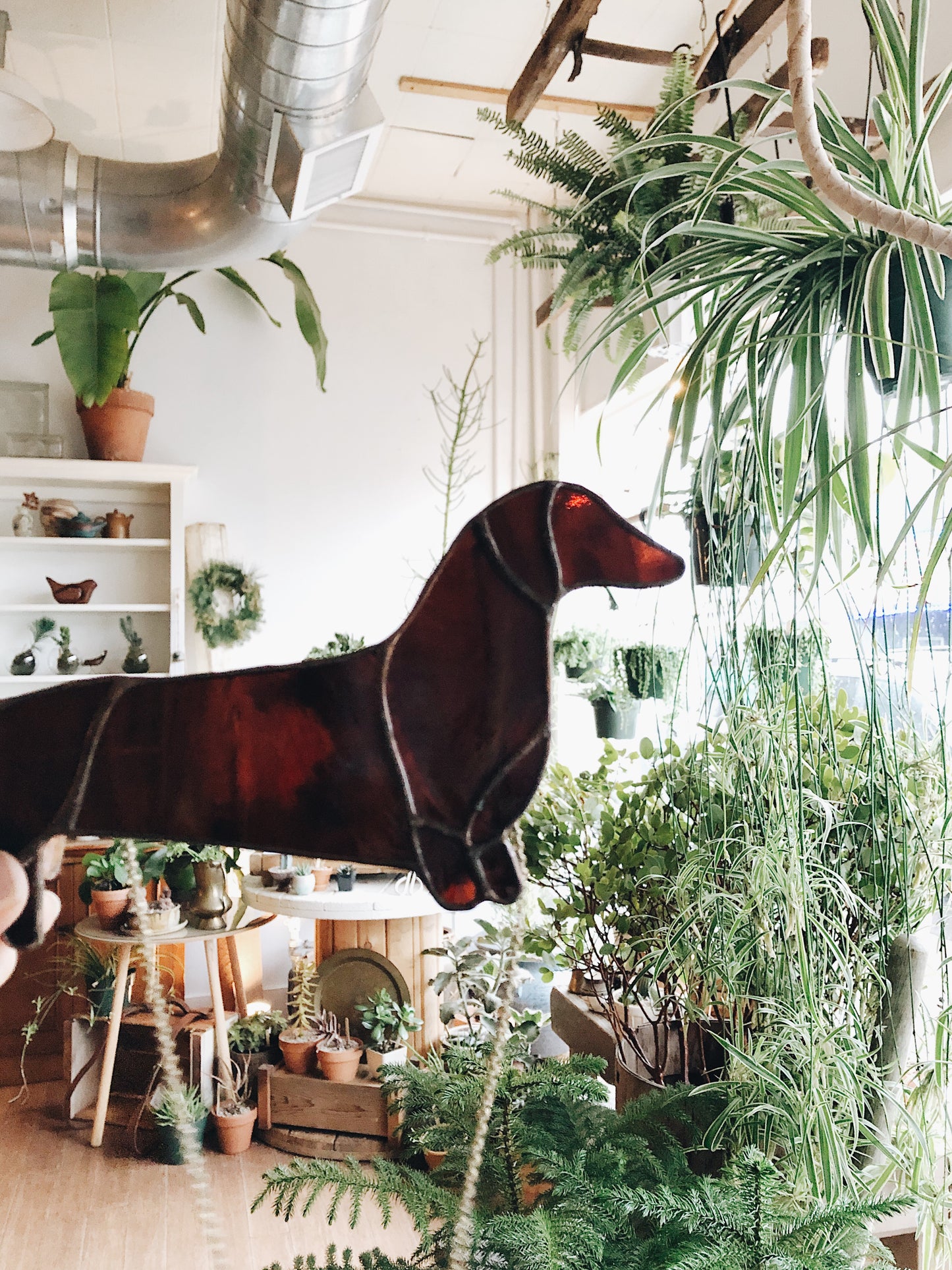 Vintage Leaded Glass Dachshund