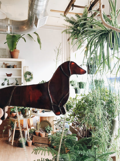 Vintage Leaded Glass Dachshund