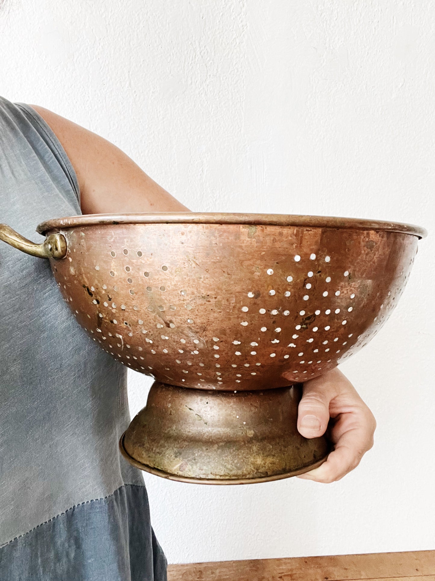 Large Vintage Copper Plated Colander