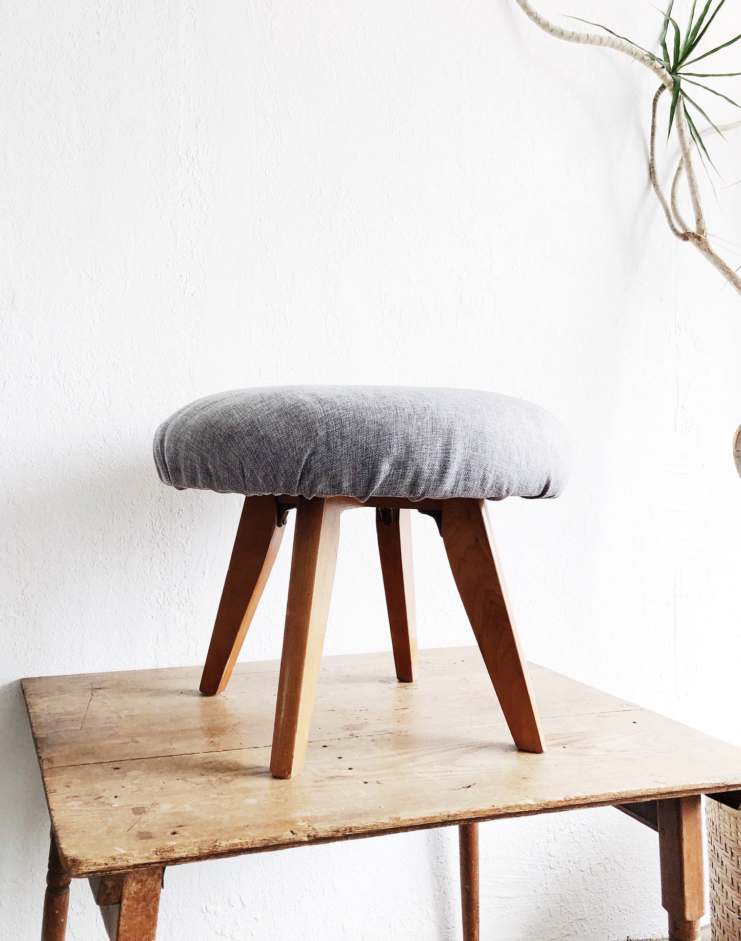 Mid Century Upholstered Ottoman Stool