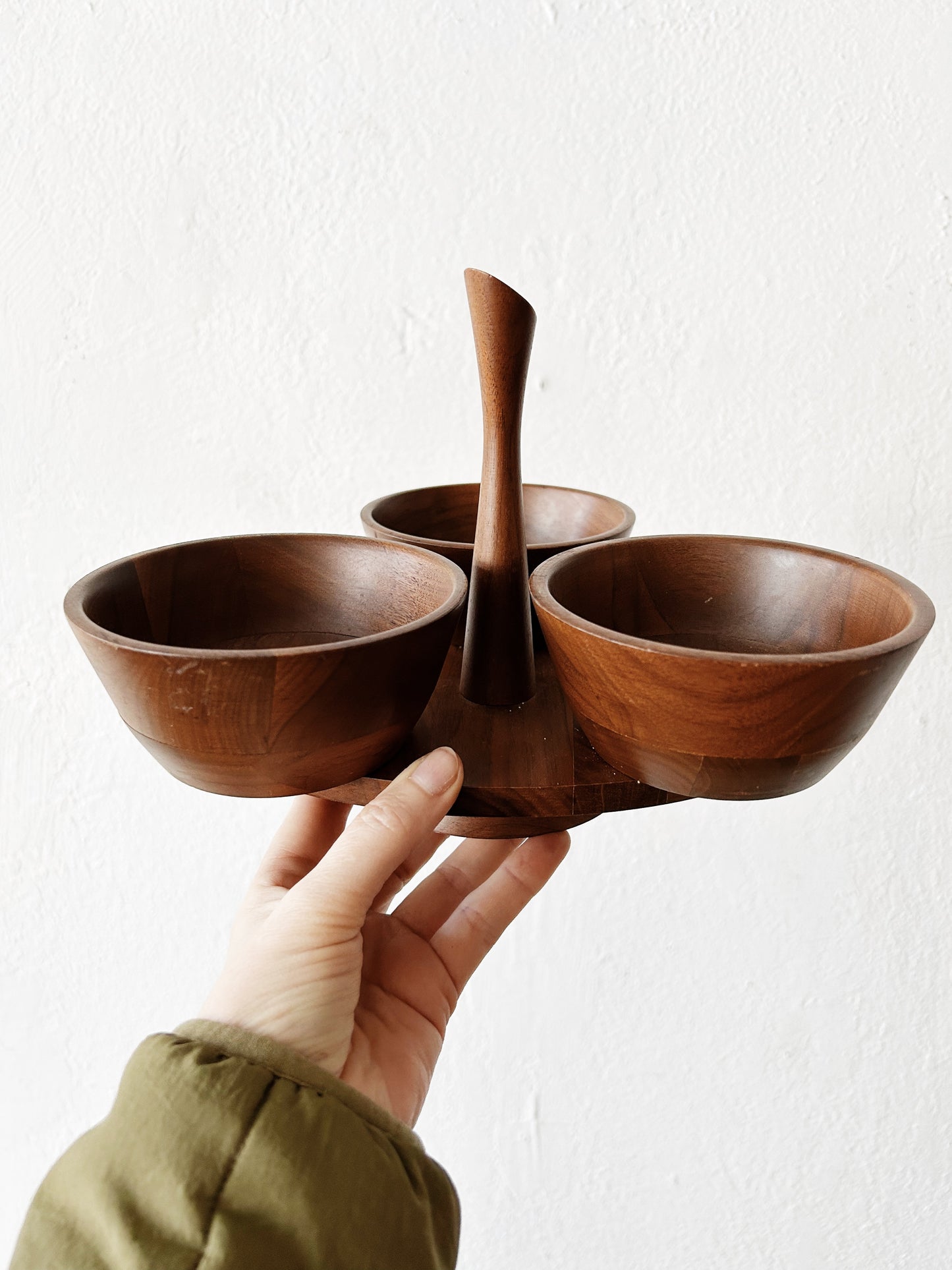 Mid Century Black Walnut lazy Susan Server