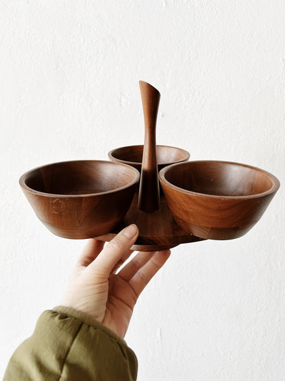 Mid Century Black Walnut lazy Susan Server
