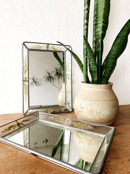 Vintage Leaded Mirrored Tray with Dried Flowers