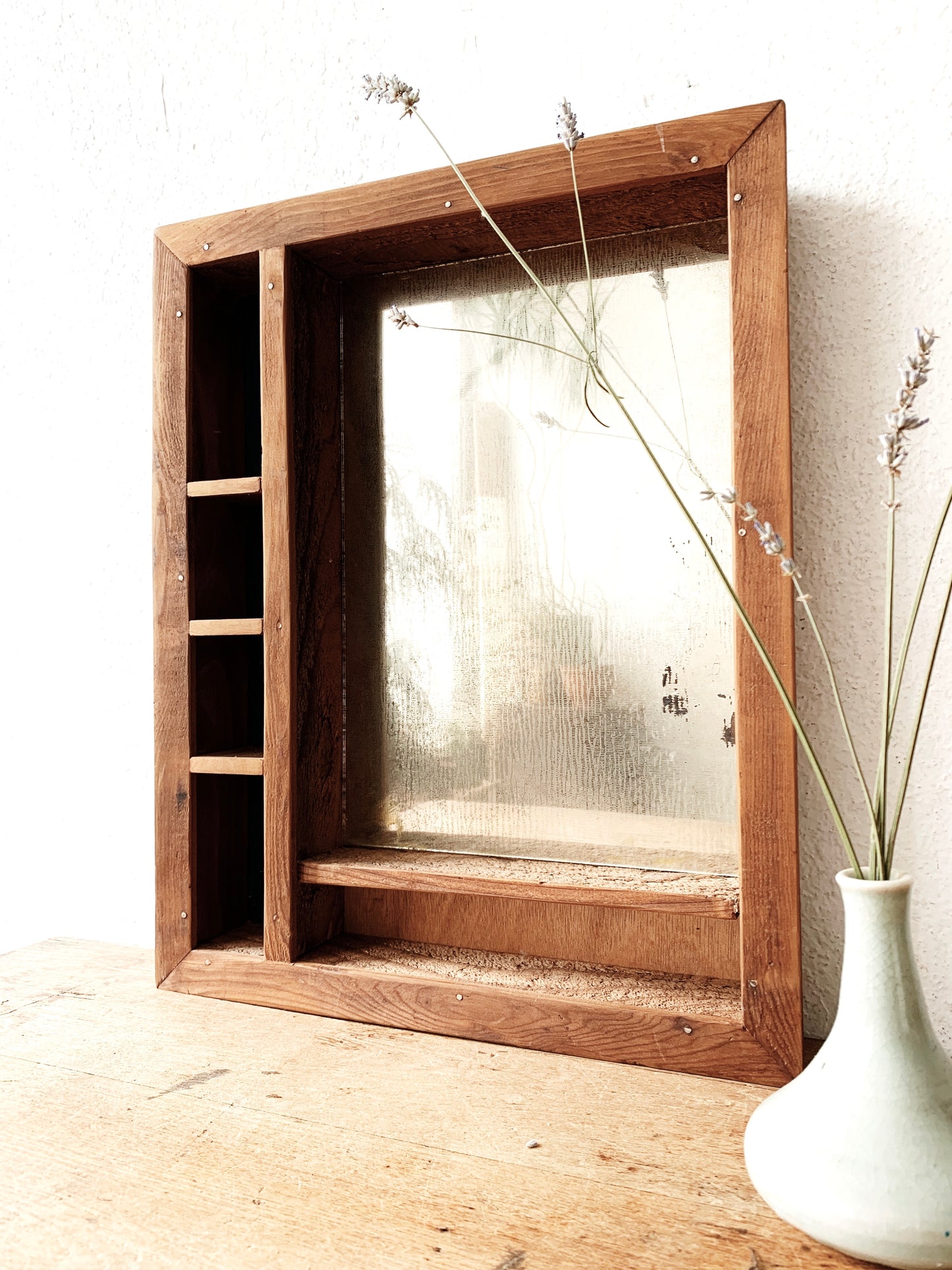 Vintage Wood Shadow Box Mirror