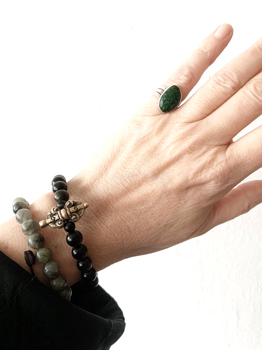 Vintage Green Jade & Sterling Ring