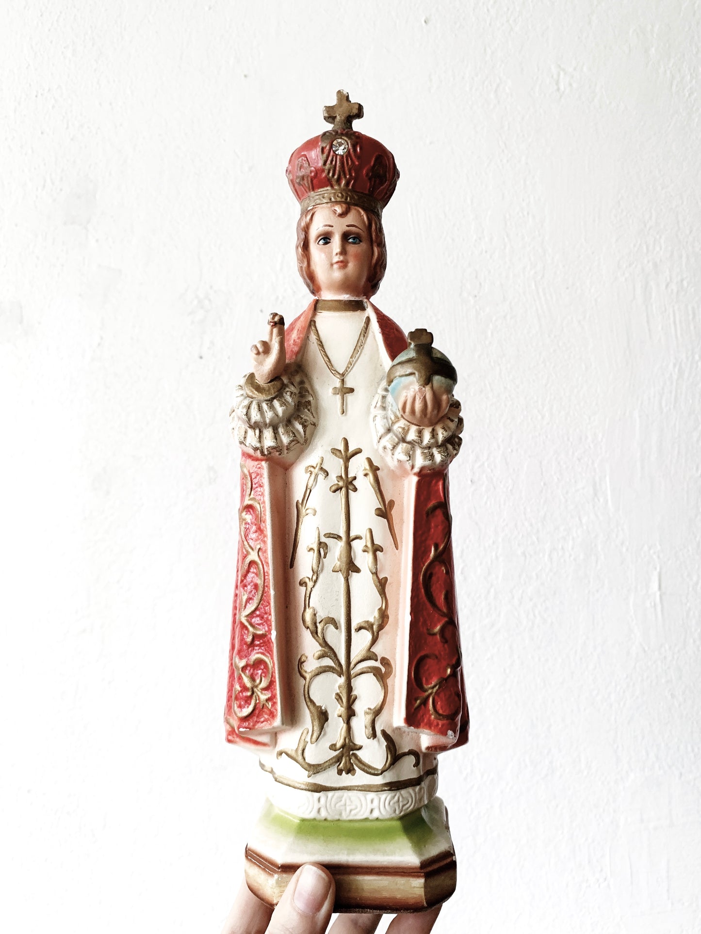 1930’s Hand Painted Infant Jesus of Prague Chalkware Statue Italy