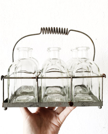 Vintage Glass Bottles with Caddy