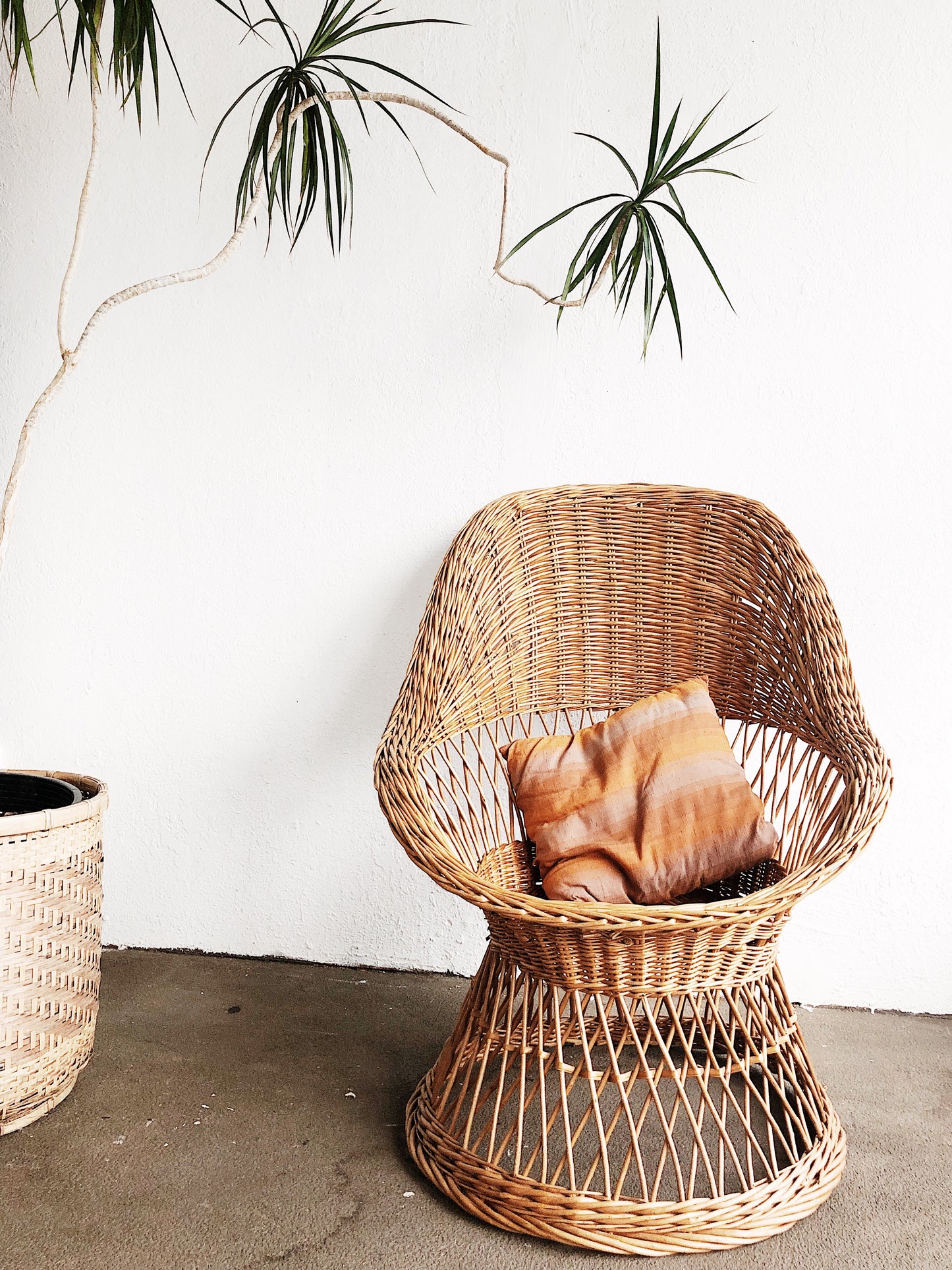 Vintage Wicker Egg Chair with Silk Cushion