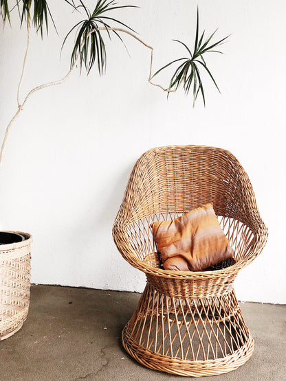 Vintage Wicker Egg Chair with Silk Cushion