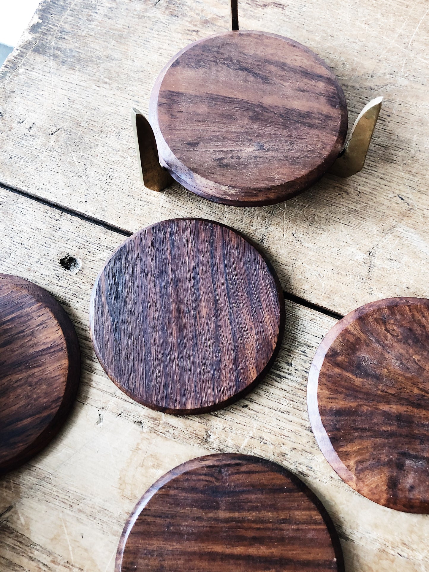 Brass and Walnut Coaster Set