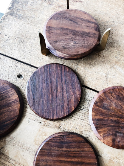 Brass and Walnut Coaster Set