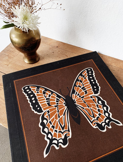 Vintage Butterfly Screen Print Fabric Art