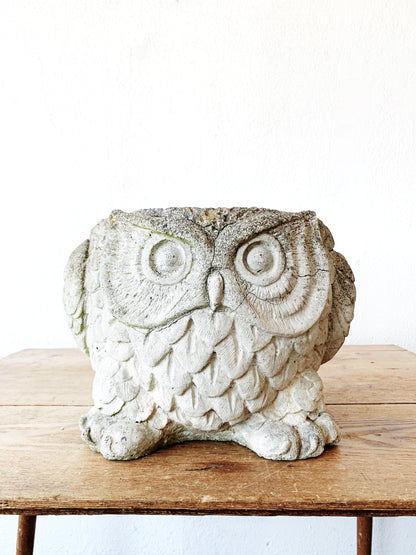 Large Vintage Cement Owl Planter