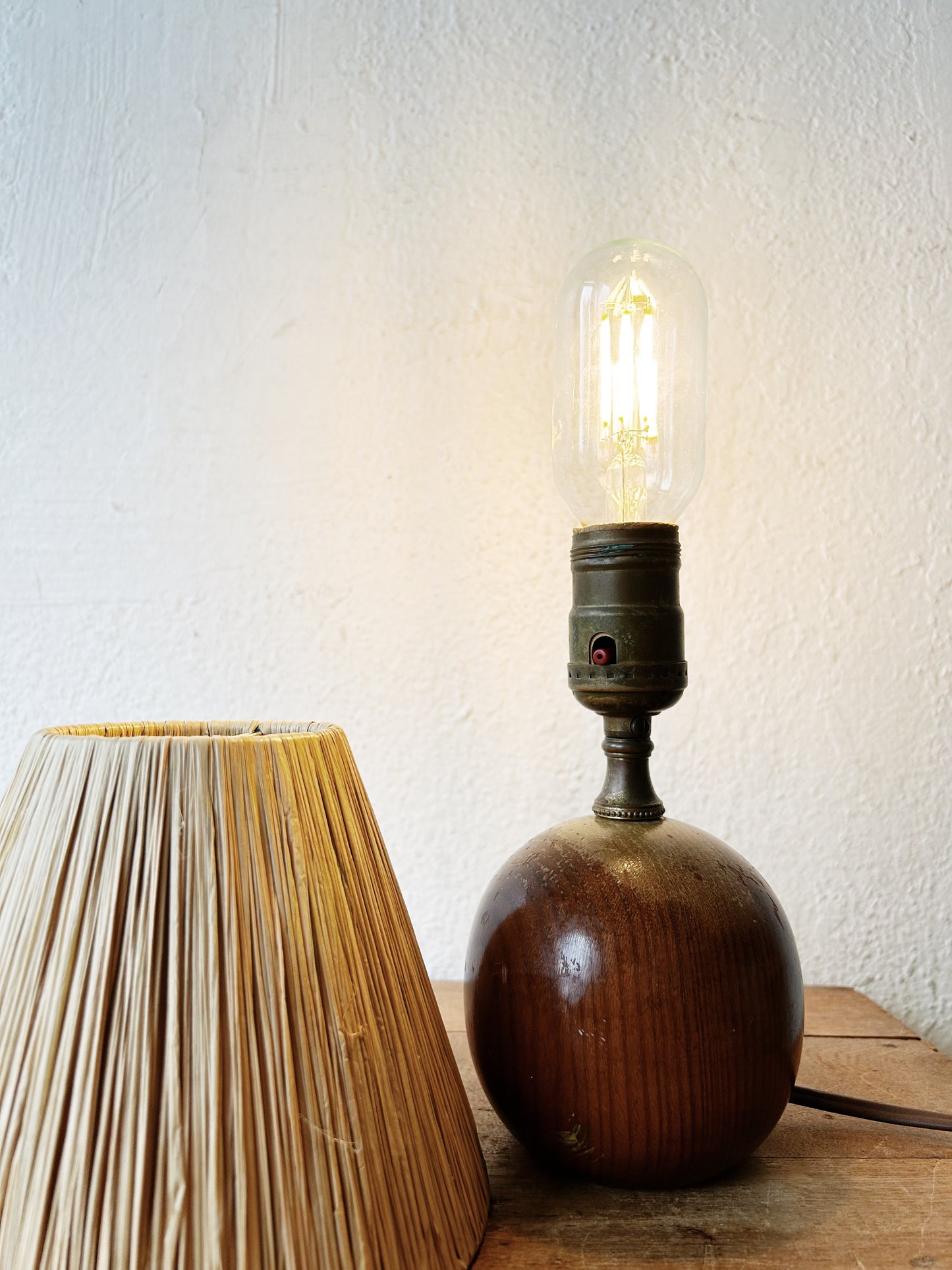 Small Vintage Burl Wood Lamp with Shade