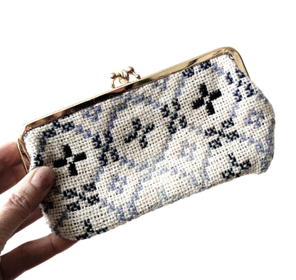 Vintage Wool Tapestry Double Coin Purse / Wallet