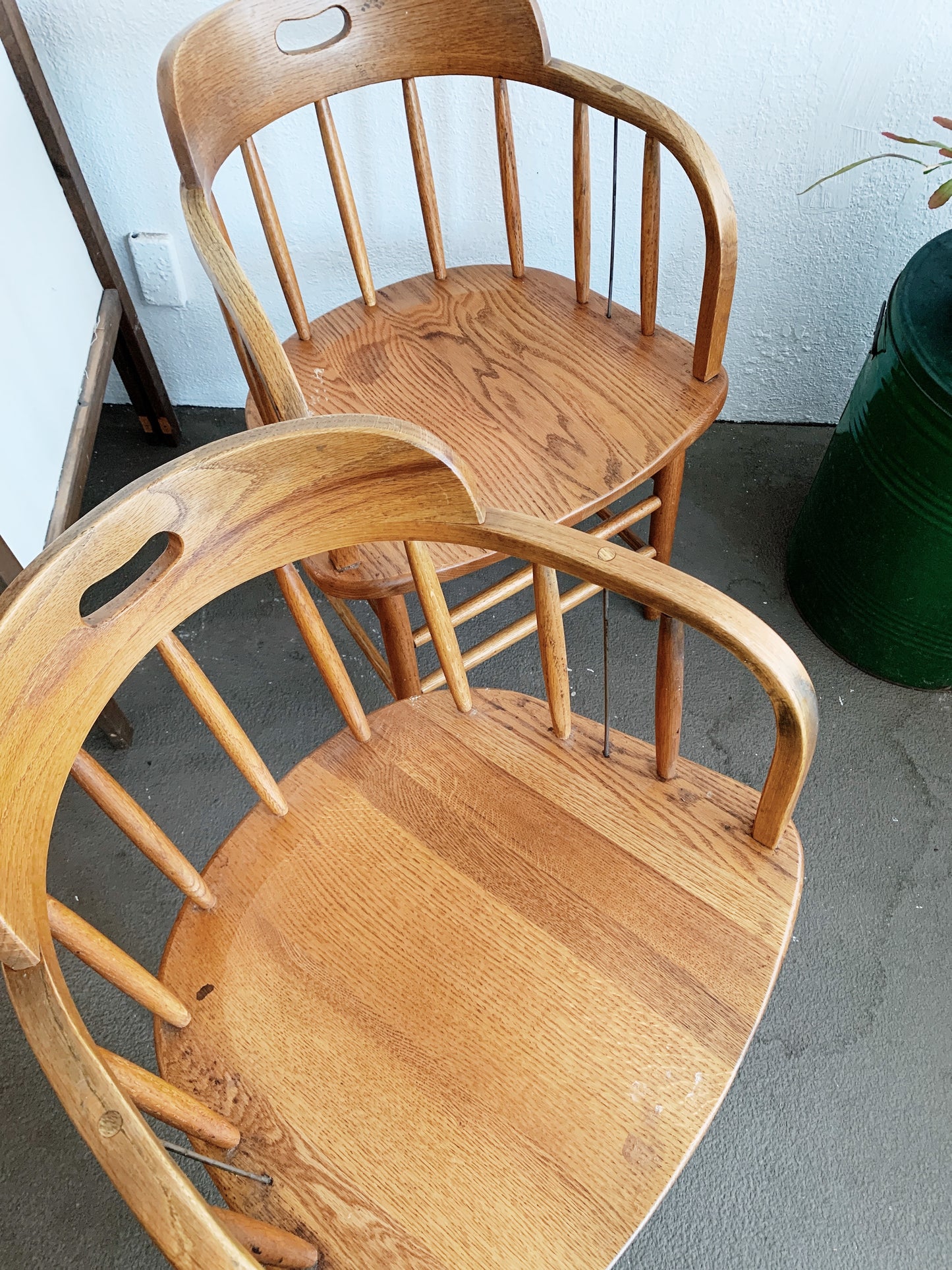 Set of Four Vintage Oak Captains Chairs