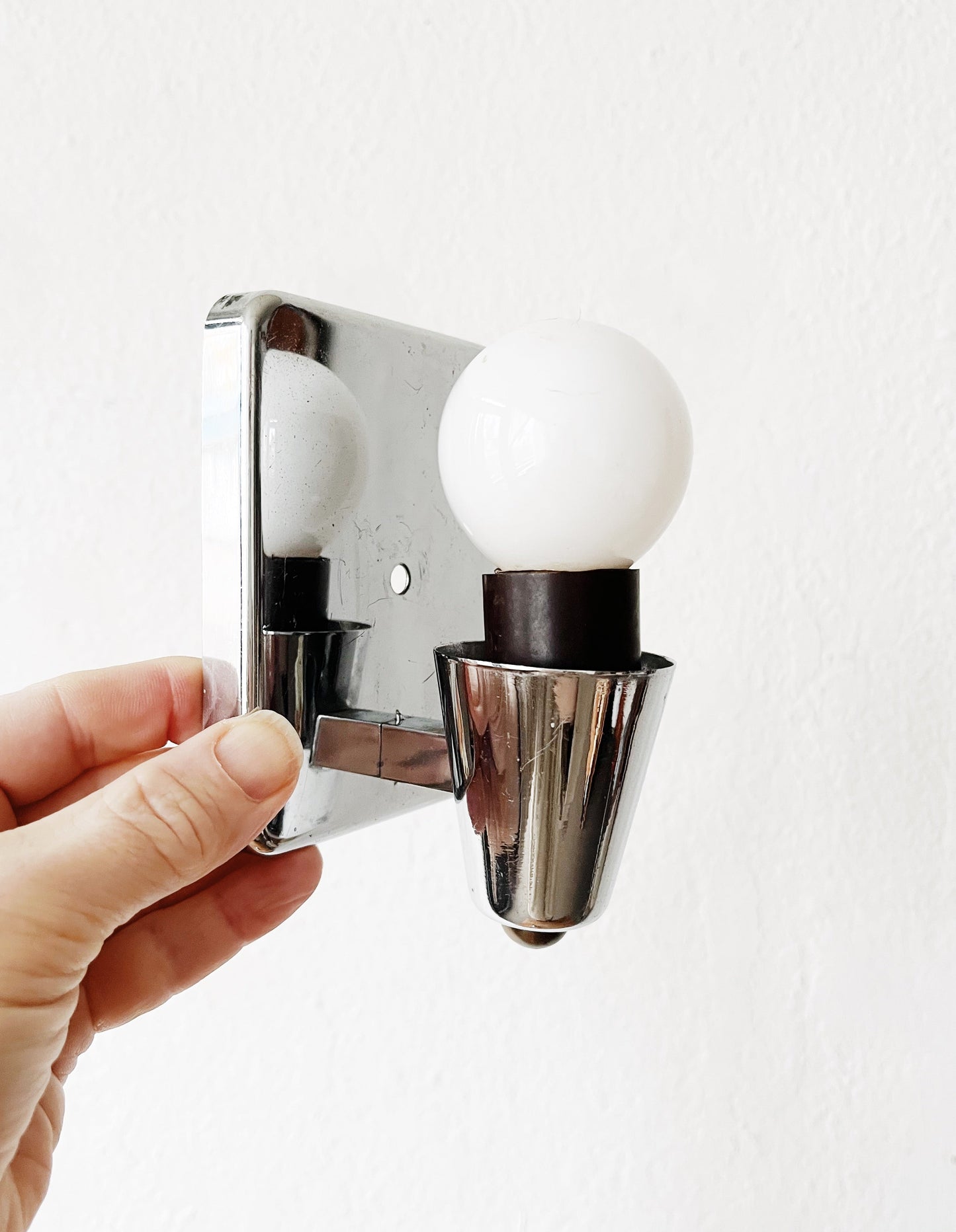 Pair Art Deco Revival Chrome Sconces