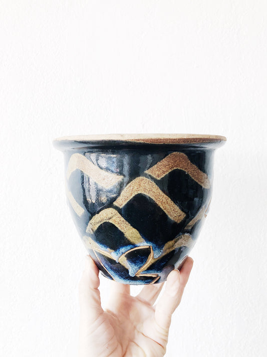 Vintage Indigo Pottery Planter