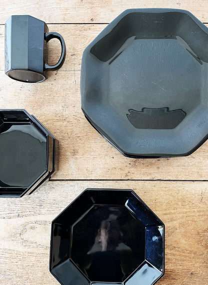 MCM French Arcoroc Octime Black Glass Dinnerware