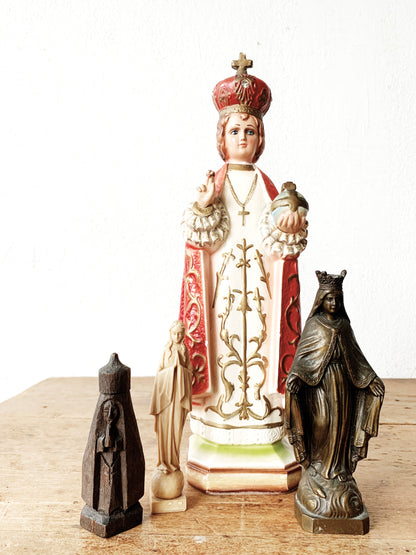 1930’s Hand Painted Infant Jesus of Prague Chalkware Statue Italy
