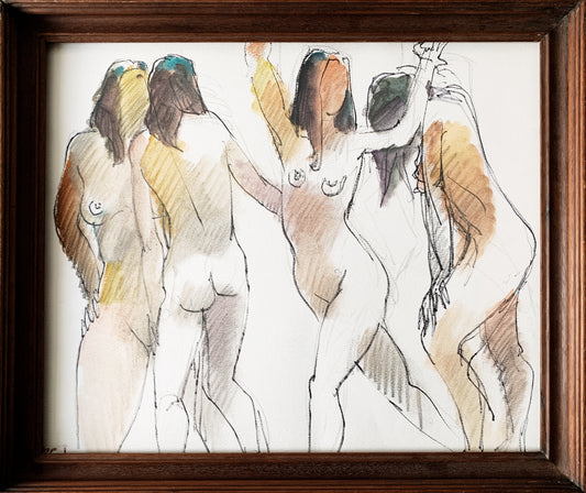 Vintage Original Framed Watercolor Sketch