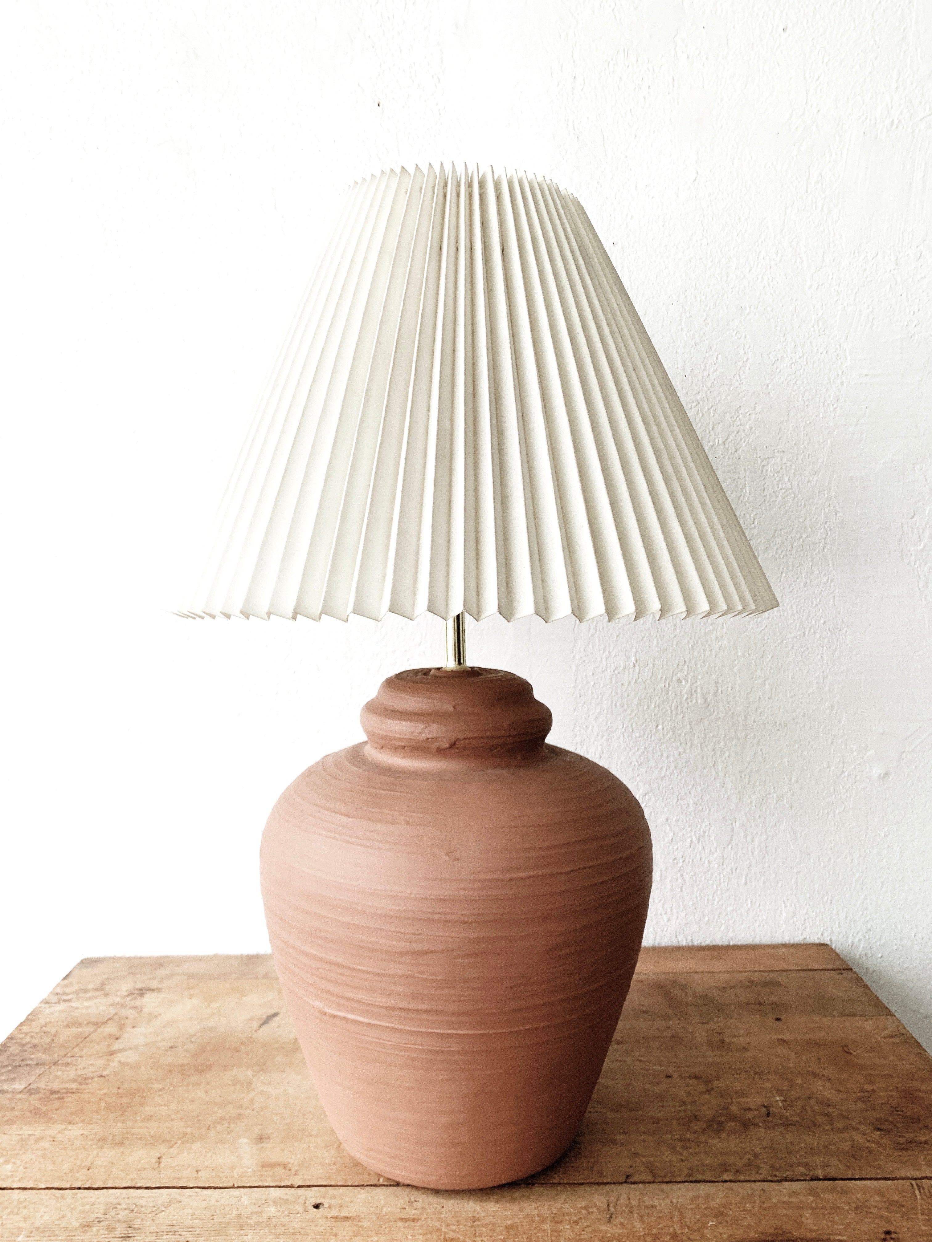 Vintage Terra Cotta Pottery Lamp with Shade - Thumbnail 2