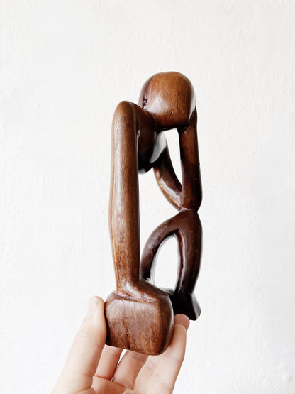 Vintage Wooden Thinker Sculpture