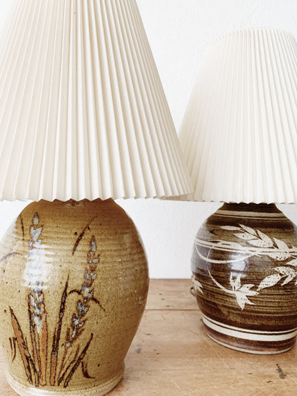Vintage Pottery Lamp with Pleated Shade