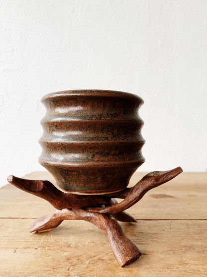 Ceramic Pot and Wood Stand