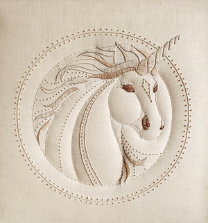 Vintage Framed Unicorn Fabric Art