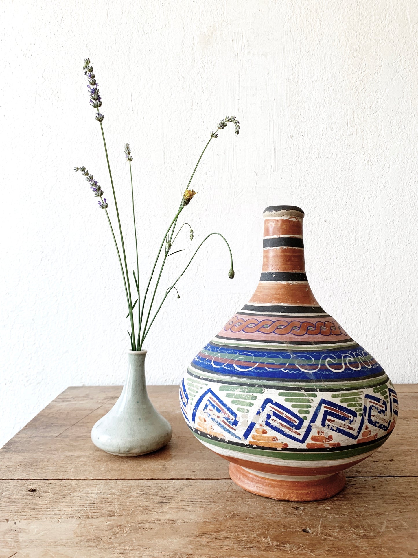 Vintage Hand Painted Mexican Clay Water Jug