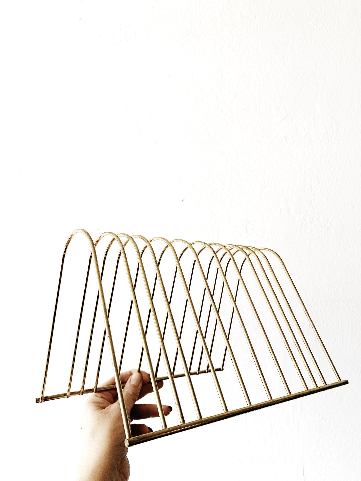 Mid Century Gold Tone Record Rack