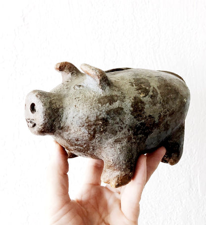 Vintage Primitive Clay Piggy Bank