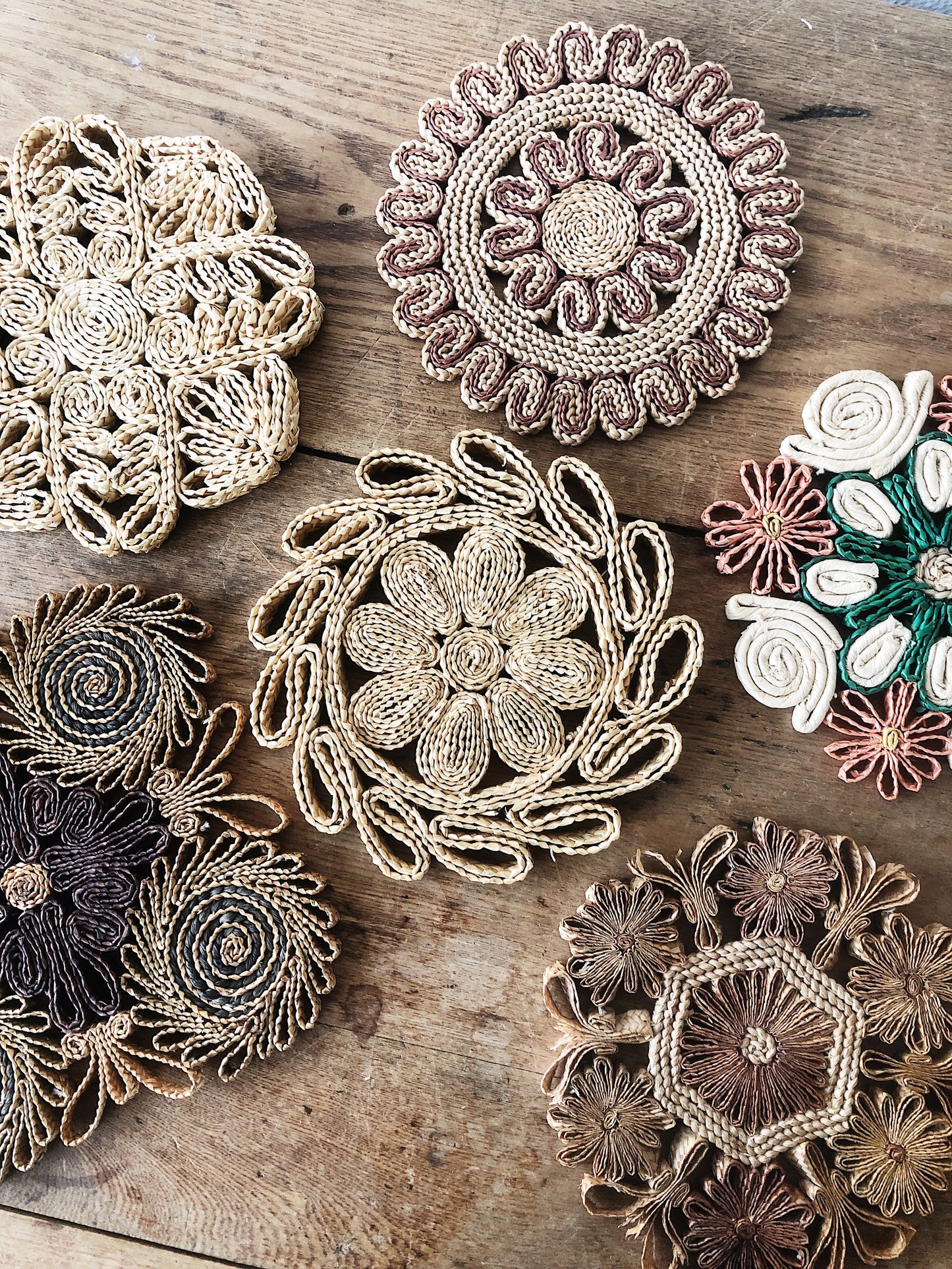 Vintage Straw Trivet Set