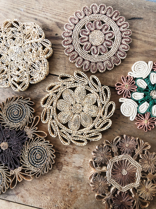Vintage Straw Trivet Set
