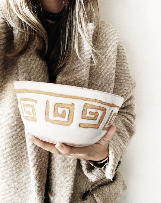 Vintage Greek Key Motif Pottery Bowl