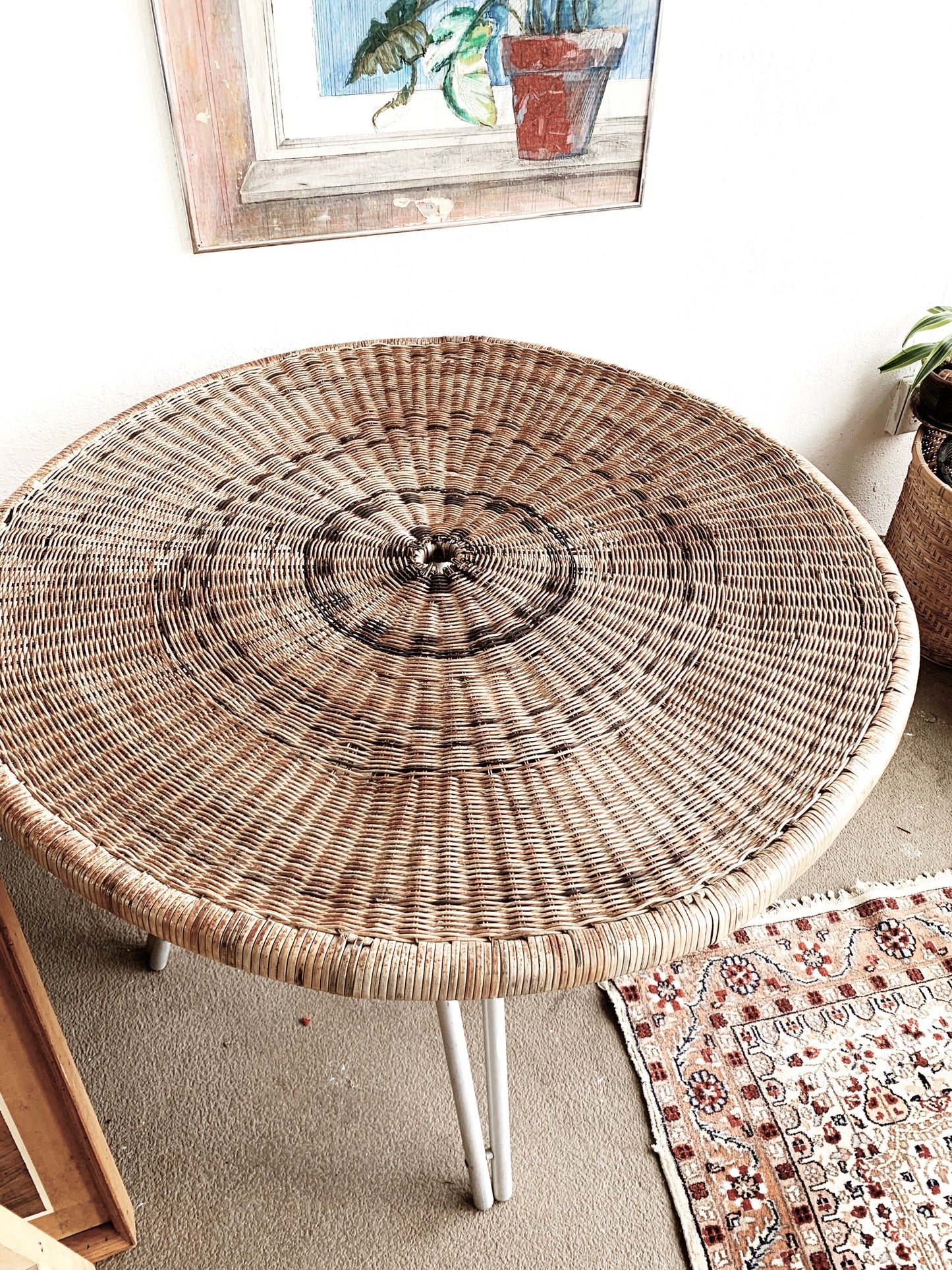 Large Wicker Table with Folding Aluminum Legs