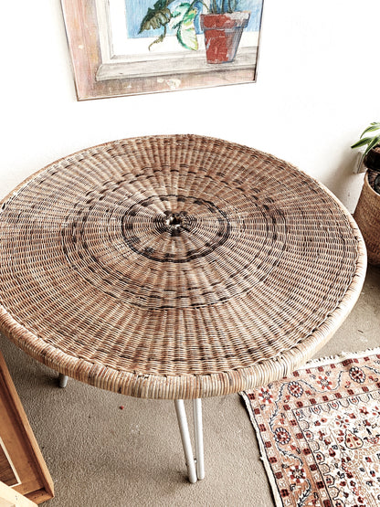 Large Wicker Table with Folding Aluminum Legs