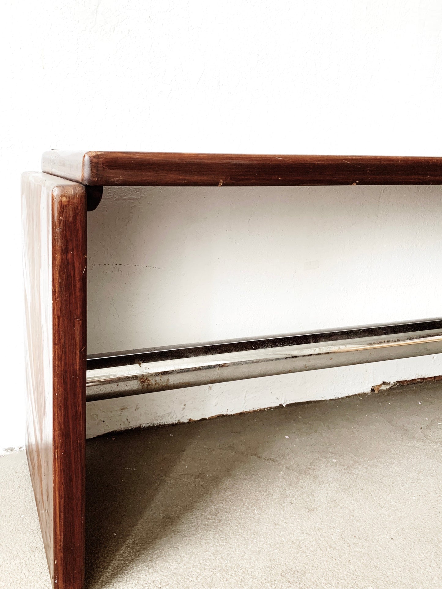 Vintage Handmade Wood and Chrome Console Table